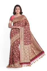 Windsor Wine color Banaras Katan Jaal Saree - MIRASILKS Windsor Wine color Banaras Katan Jaal Saree